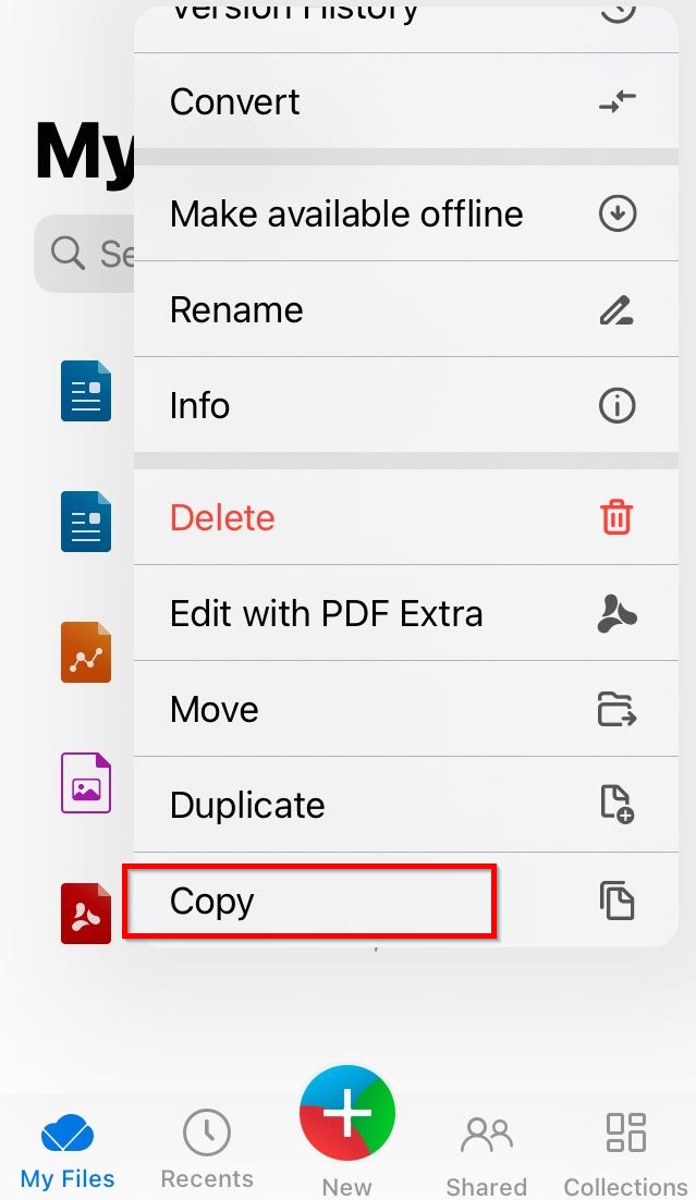 Make a copy of a file or a folder in MobiDrive MobiSystems